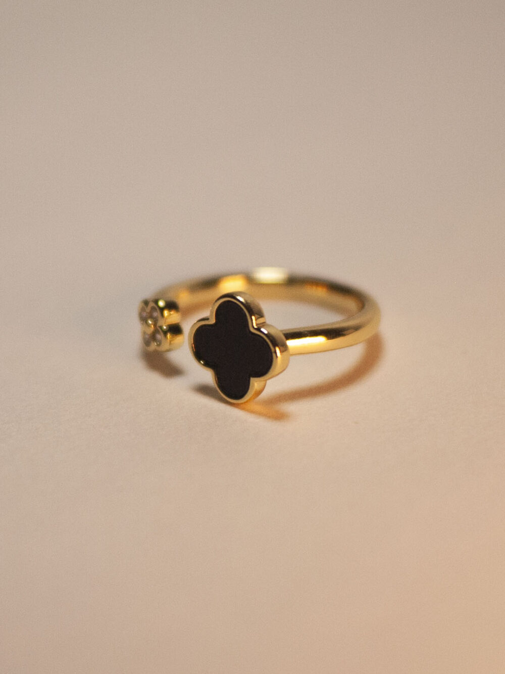 Anillo Graduable Trebol Negro